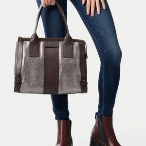 NWT Fossil Gwen leather satchel shoulder bag in pewter